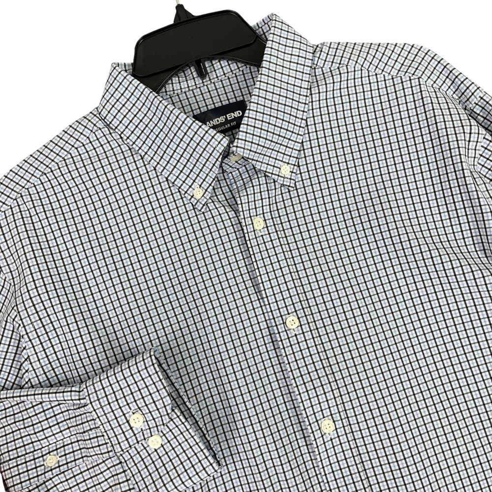 Lands End Performance Button Down Dress Shirt Micro Check Stretch Office Mens XL